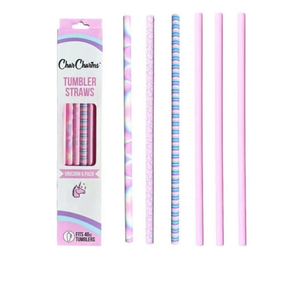 CharCharms Unicorn 6pk Reusable Straws For‎ 40oz Tumbler NEW